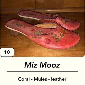 Miz Mooz women’s coral leather mule shoes-size 10